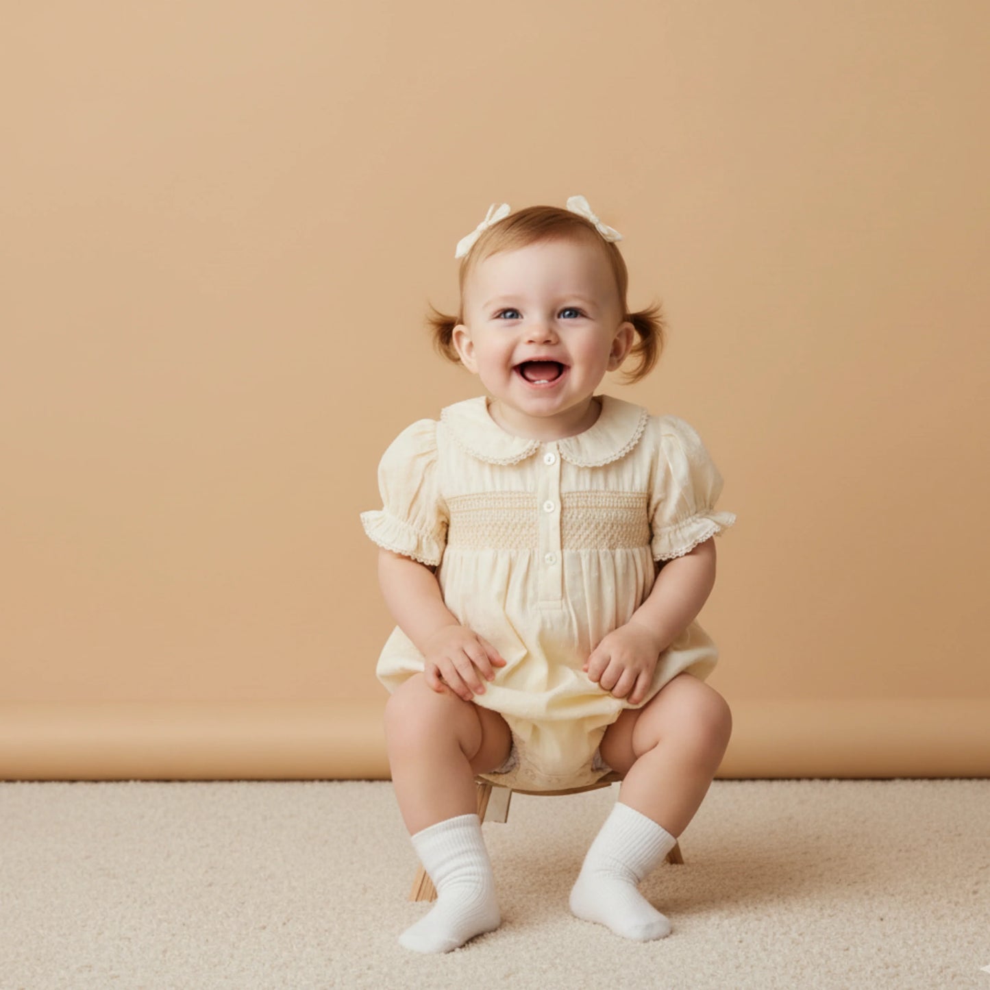 Butter Yellow Organic Smocked Button Romper