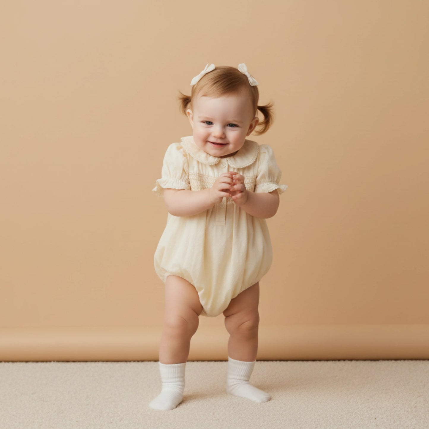 Butter Yellow Organic Smocked Button Romper