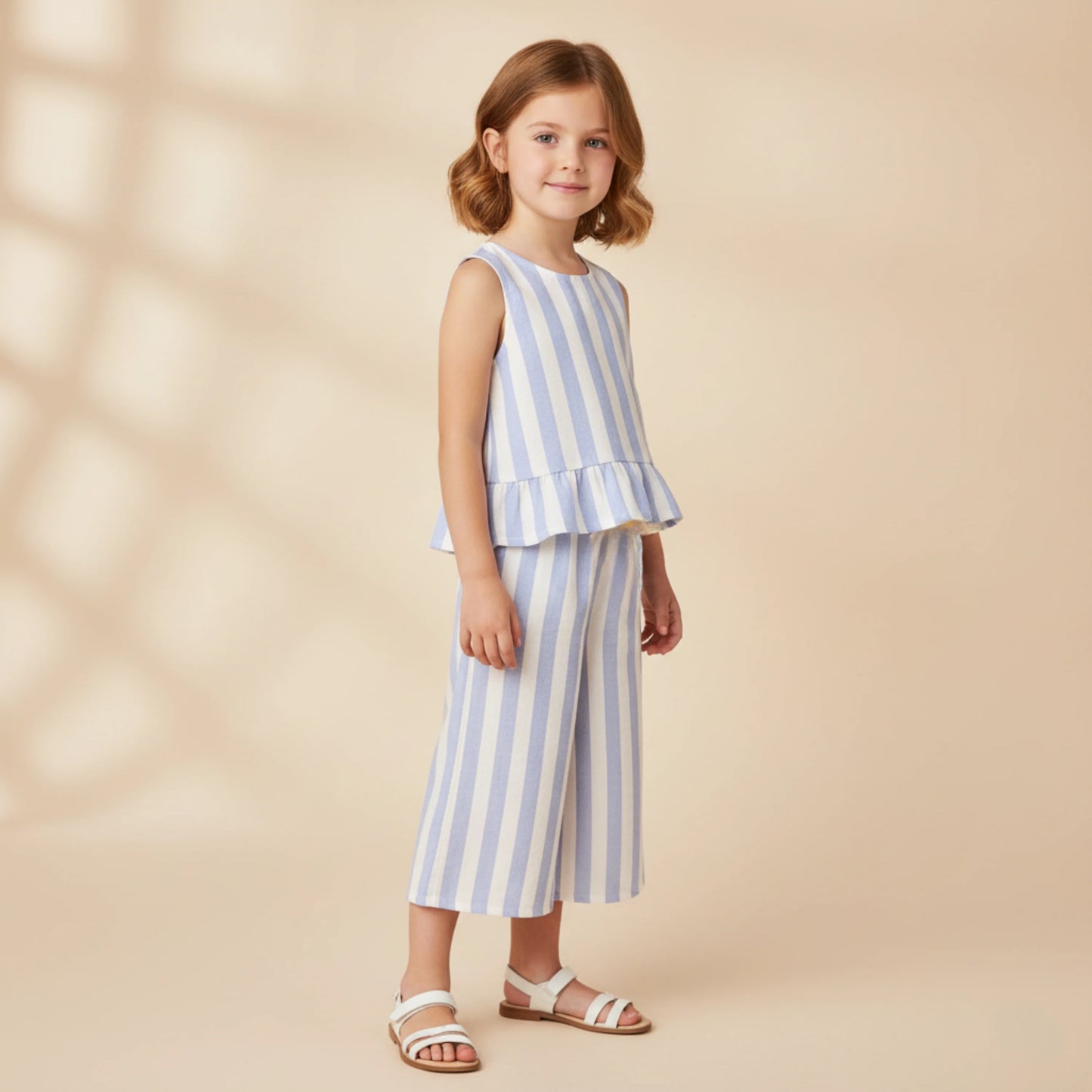 Blue Stripes Organic Ruffle Top & Pants Set