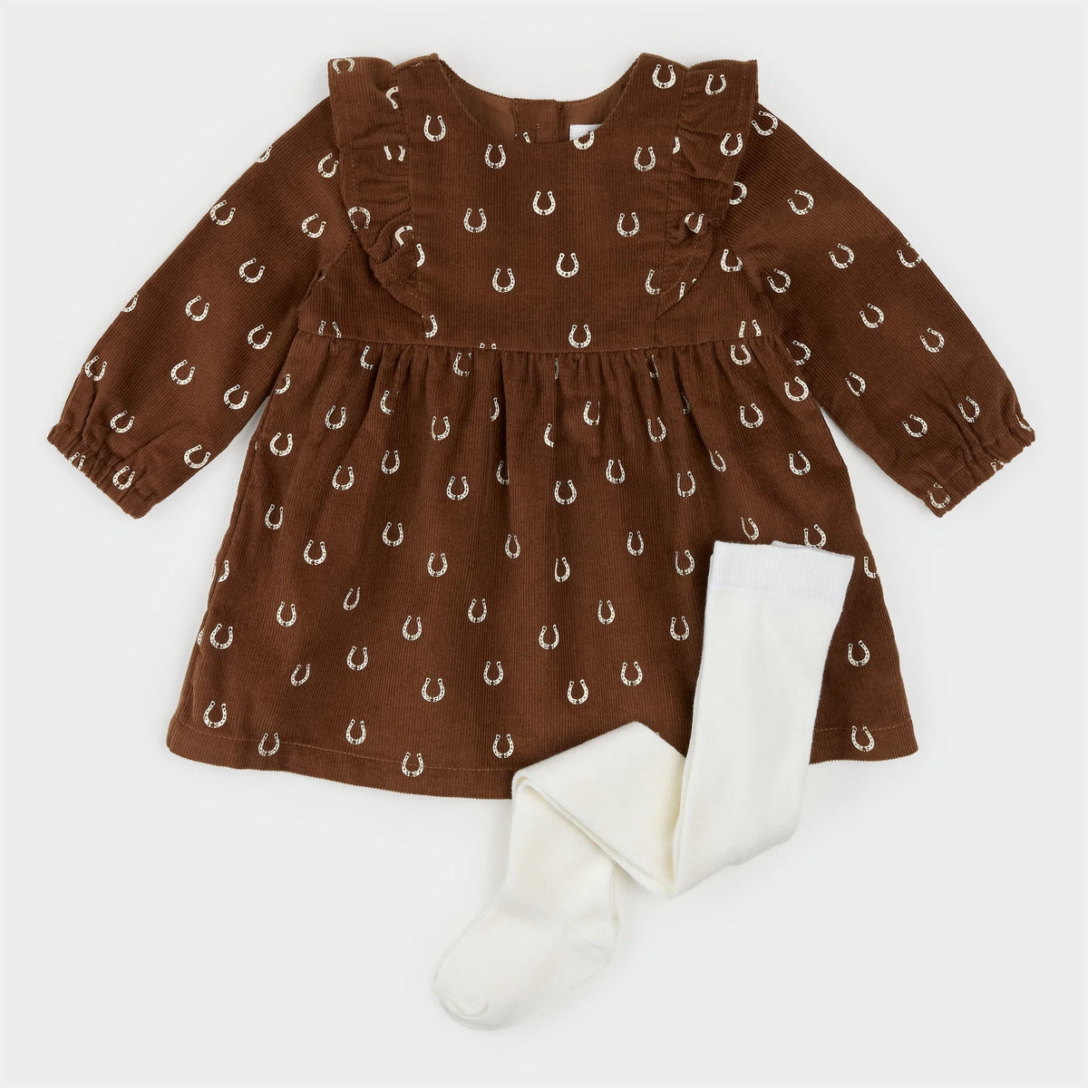 Mini Horseshoe Print on Corduroy Dress Set