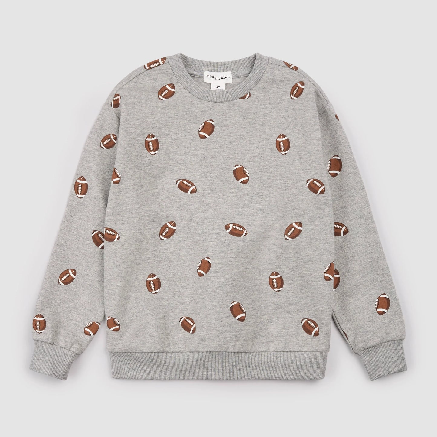 Grey football sweatshirt by Miles the Label featuring a relaxed fit and sporty design, displayed on a neutral background.