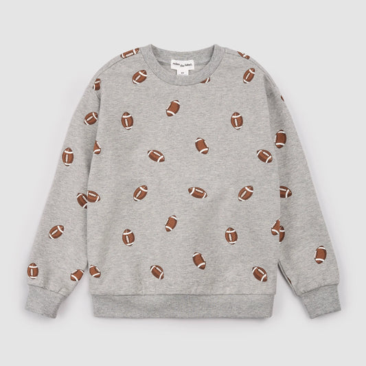 Grey football sweatshirt by Miles the Label featuring a relaxed fit and sporty design, displayed on a neutral background.