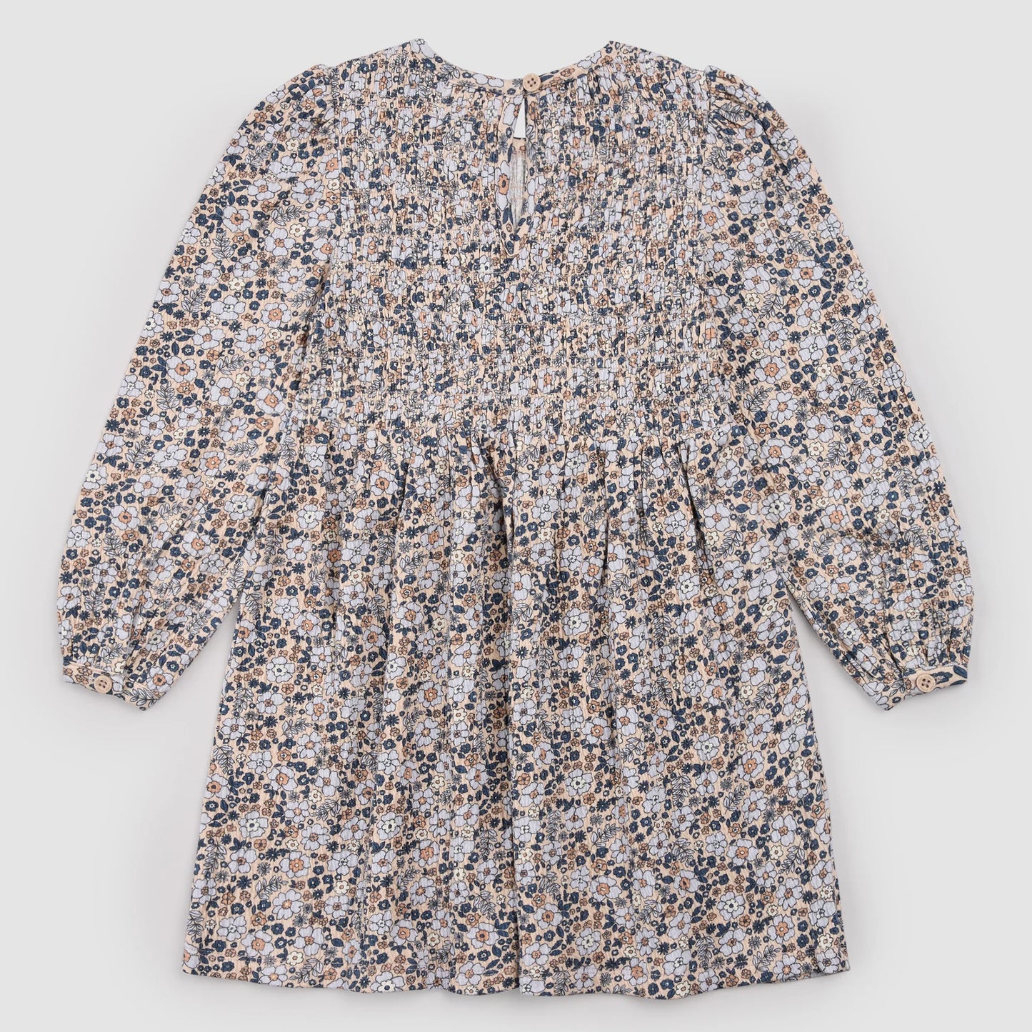 Back view of Miles the Label Vintage Flowers Jersey Dress featuring a floral print and relaxed fit.
