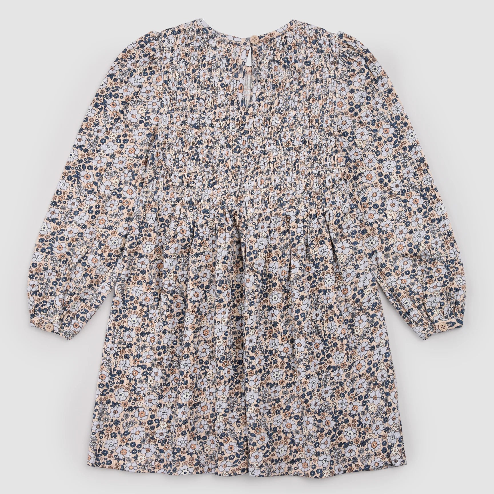 Back view of Miles the Label Vintage Flowers Jersey Dress featuring a floral print and relaxed fit.