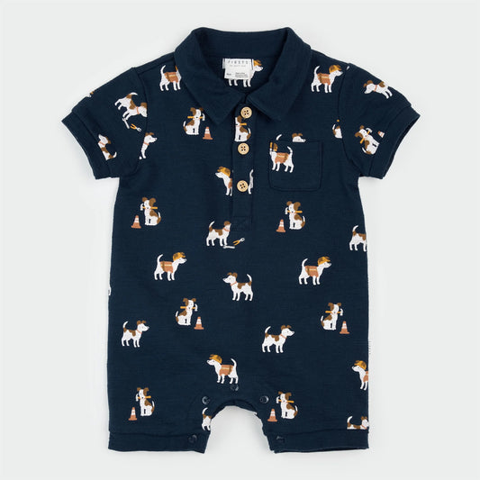 Pups at Work on Dress Blue Romper