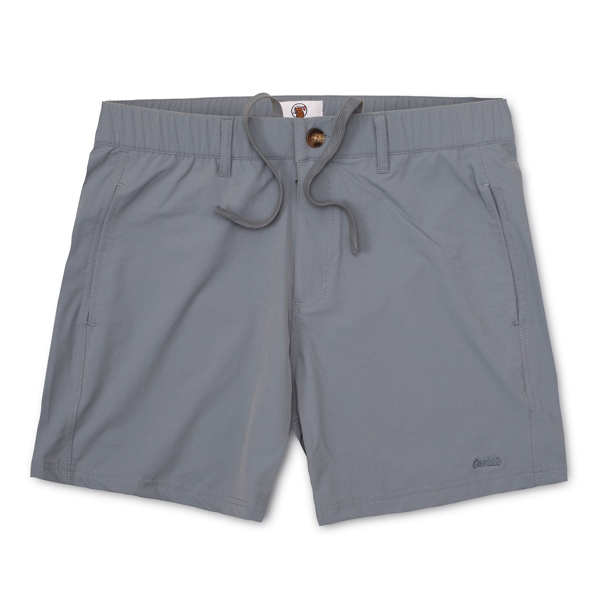Caddie Youth Swing Shorts in slate color, lightweight athletic shorts with breathable fabric and an elastic waistband for active wear.