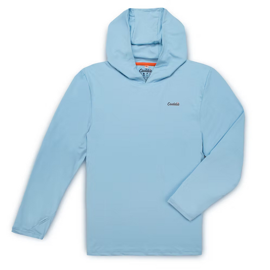 Light blue youth driver hoodie by Caddie, featuring a comfortable fit and casual style, shown on a person wearing it.