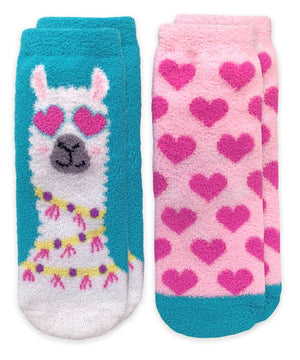 Jefferies Socks - Llama and Hearts Fuzzy Non-Skid Slipper Socks 2 Pair Pack