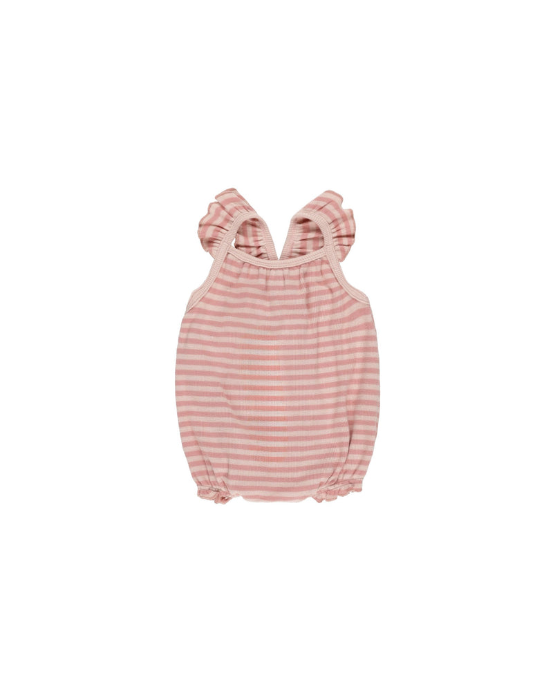 Quincy Mae - Pink Stripe Ribbed Ruffle Romper