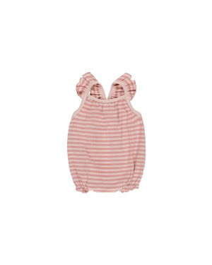 Quincy Mae - Pink Stripe Ribbed Ruffle Romper