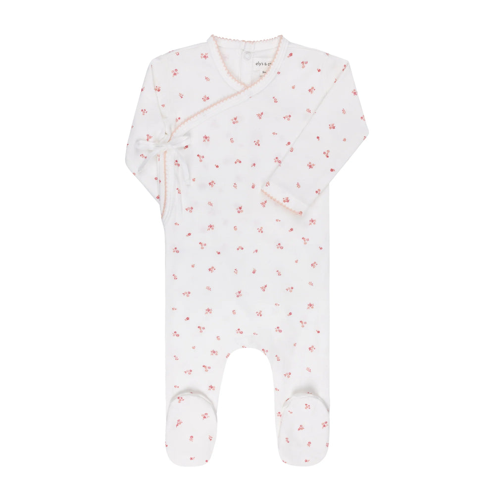 Ely's & Co - Organic Cotton Cluster Flower & Leaf Collection - Footie - Ivory/Pink