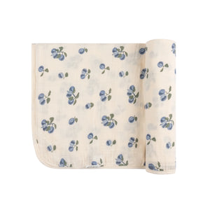 Ely's & Co - Plum Print Cream/Blue Muslin Swaddle