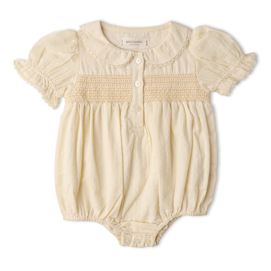 Butter Yellow Organic Smocked Button Romper