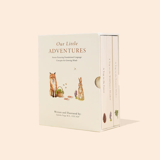 Set of two children's board books from Our Little Adventures by Paige Tate & Co., featuring colorful illustrations for young kids.