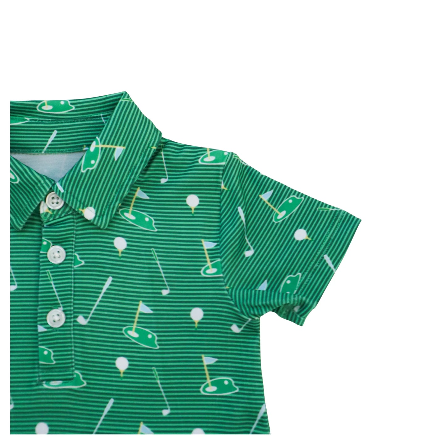 Green Golf Kyle Polo shirt by Hollis Baker, featuring a classic collar and short sleeves, displayed on a plain background.