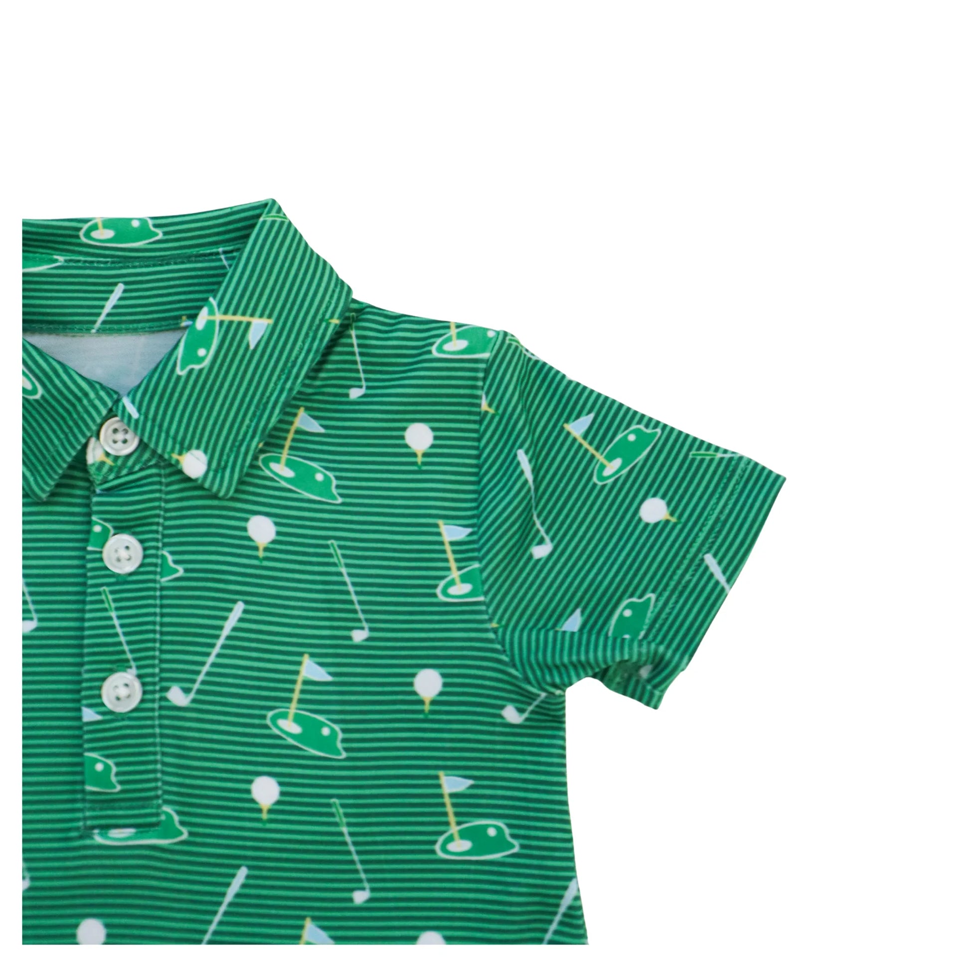 Green Golf Kyle Polo shirt by Hollis Baker, featuring a classic collar and short sleeves, displayed on a plain background.