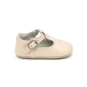 L'AMOUR - Elodie Girls Scalloped T-Strap Mary Jane Crib Shoe (Infant)- Pink