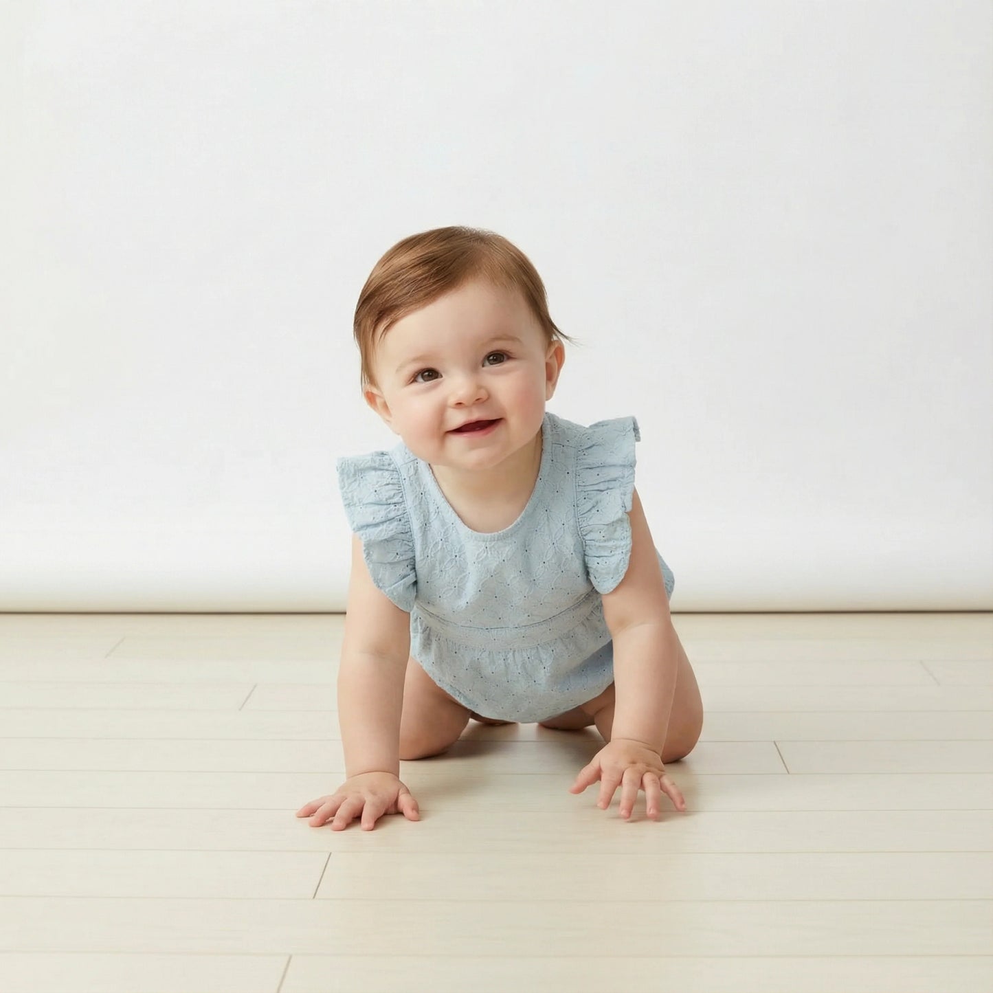 Light Blue Eyelet Organic Eyelet Flutter Romper
