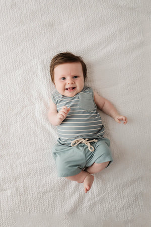 Baby Sprouts - Blue Stripe Pocket Tank