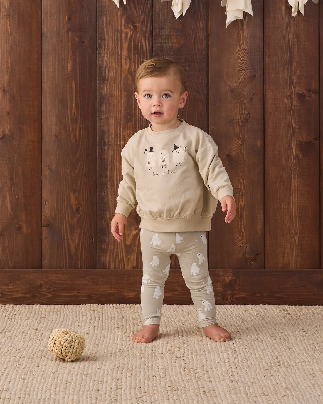 Quincy Mae Trick or Treat relaxed fleece sweatshirt with Halloween-themed design, soft and cozy for kids.