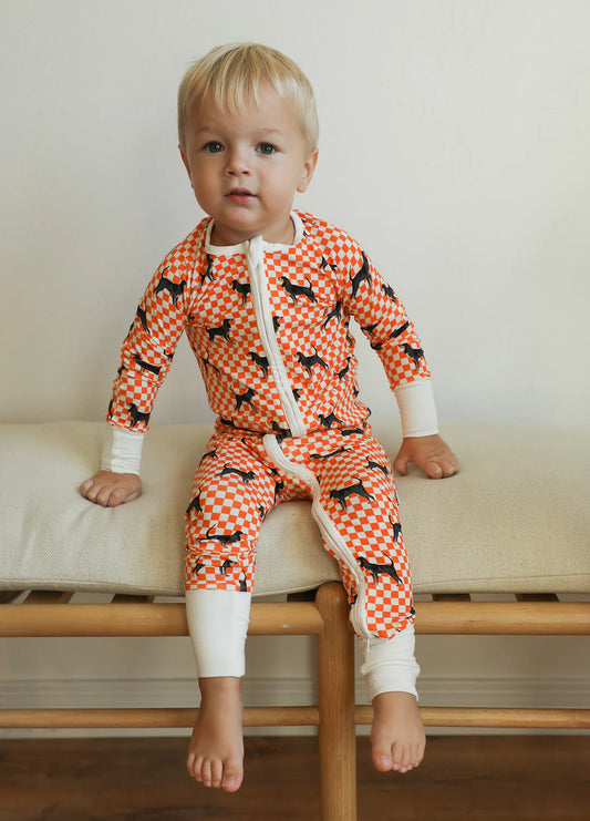 Southern Slumber Game Day Coonhound bamboo sleeper with double zippers, soft and comfortable sleepwear for dog lovers.