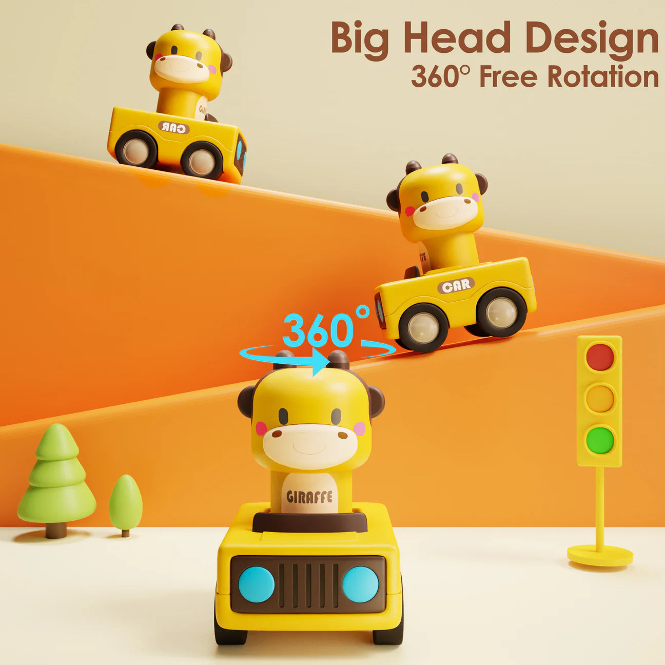 Press and go animal car toy by iplayilearn featuring colorful animal designs on a small plastic vehicle for children.