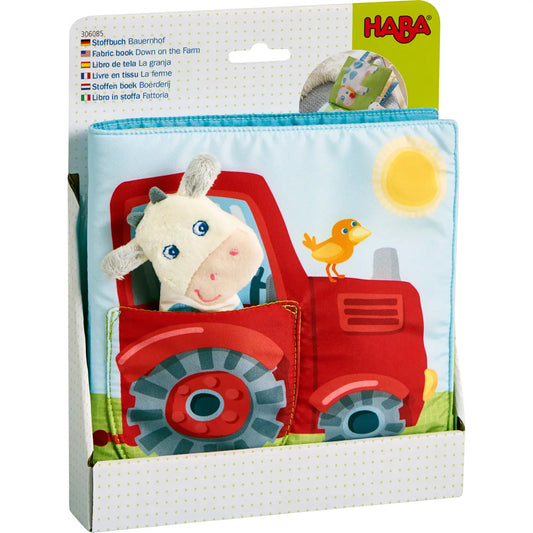 Haba USA - Farm Soft Book w/ Cow Puppet - Interactive Fabric Baby Book