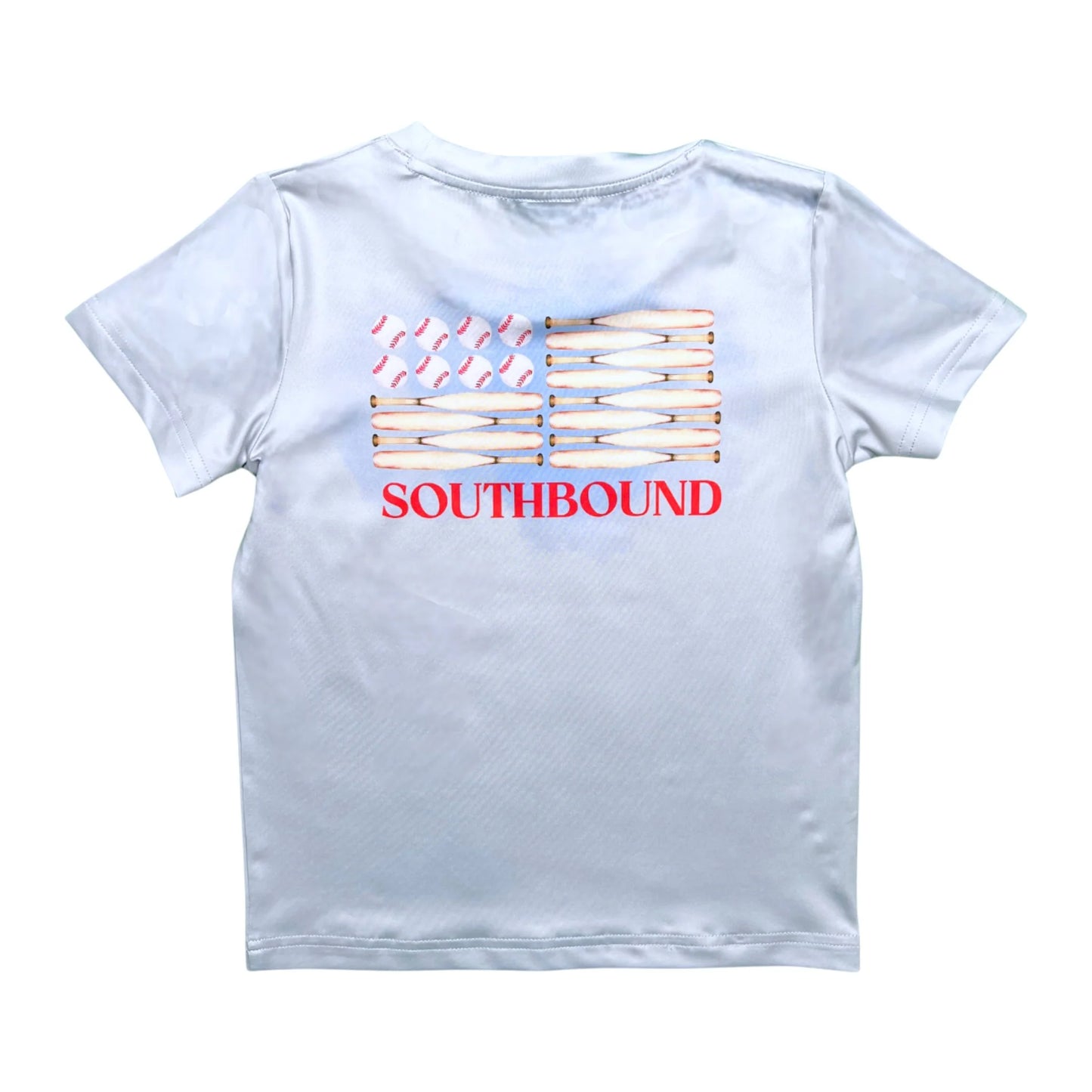 SouthBound Baseball Flag Performance Tee featuring a baseball flag graphic on a comfortable athletic shirt.
