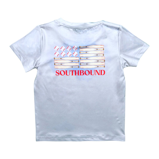 SouthBound Baseball Flag Performance Tee featuring a baseball flag graphic on a comfortable athletic shirt.