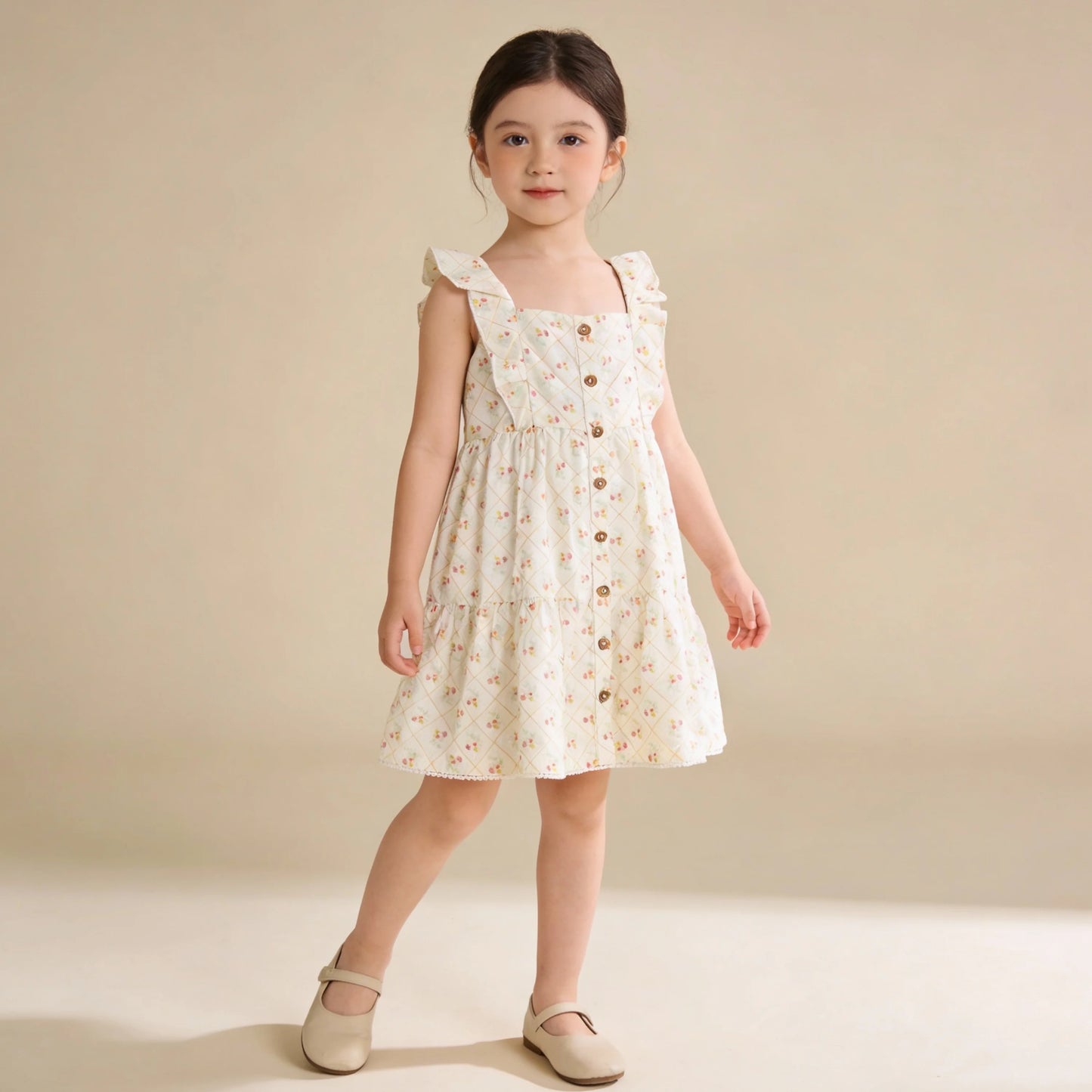 Spring Weave Organic Flutter Buttoned Tiered Dress