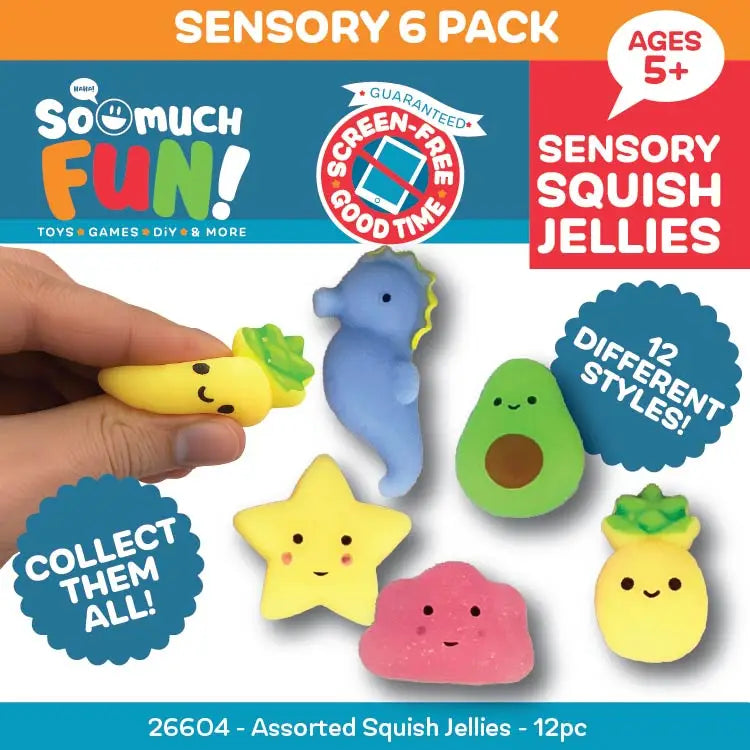 Assorted Squish Jellies sensory fidget toys from Novelty Brands, featuring colorful, soft, and squishy jelly textures for stress relief.