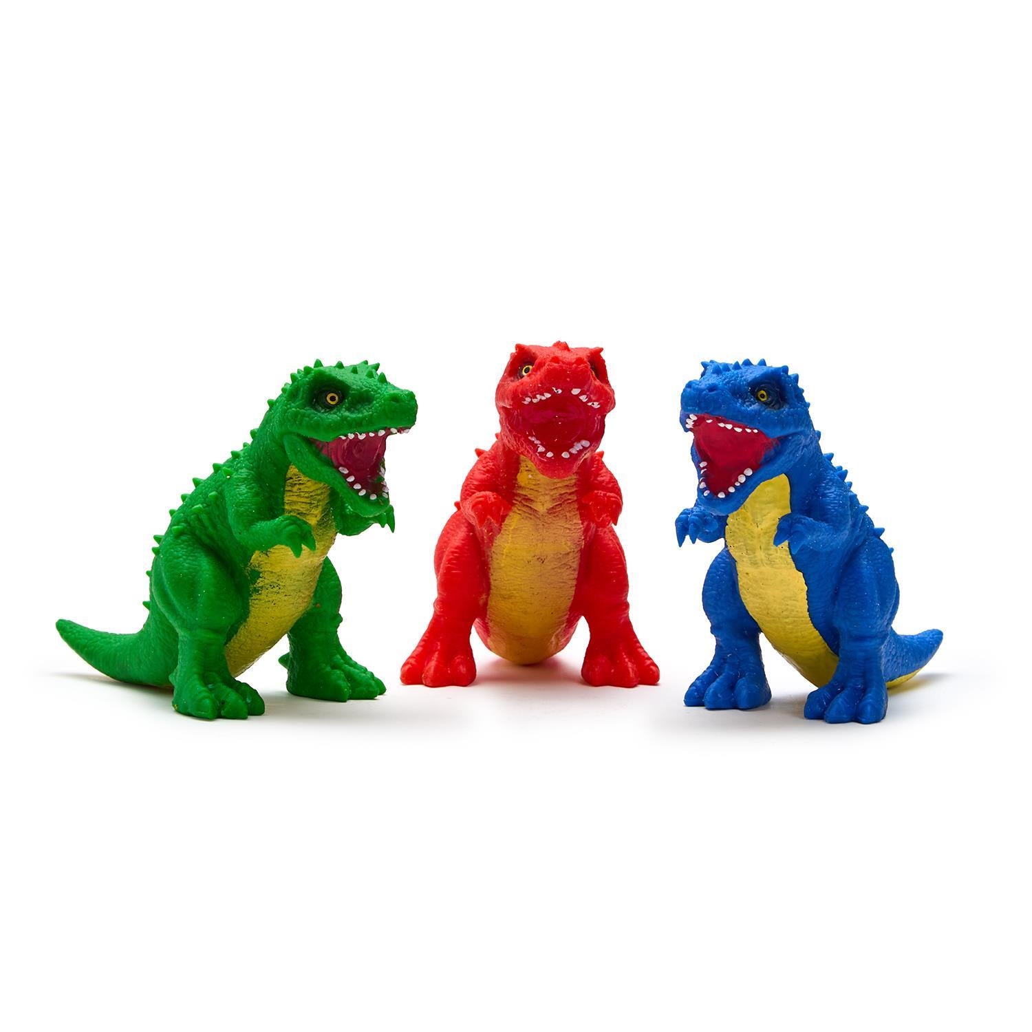 T-Rex Stretch & Mold Dinosaur toy from Twos Company, showcasing a flexible, colorful dinosaur figure with textured details.
