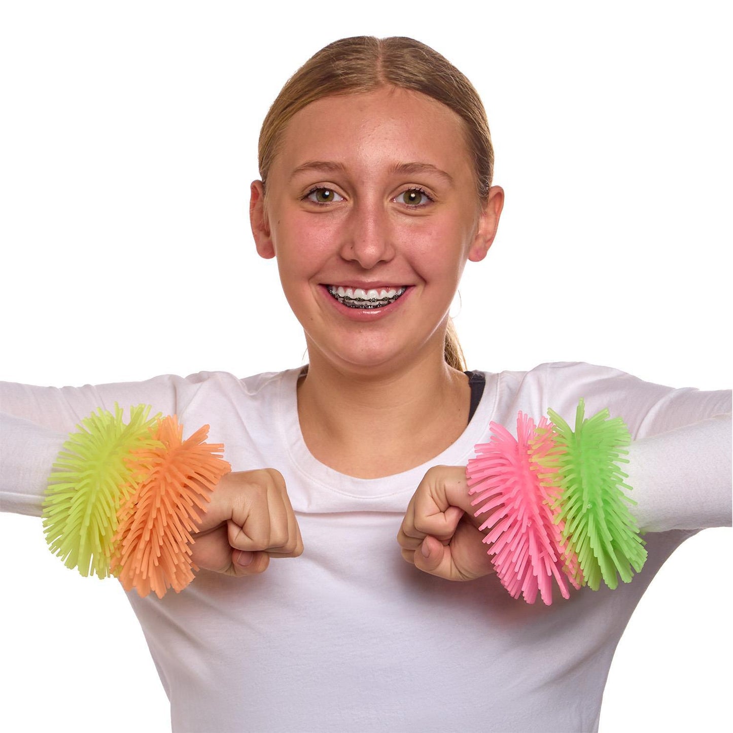 Glow-in-the-dark bracelet from Twos Company, featuring colorful jiggly design and luminous plastic material.