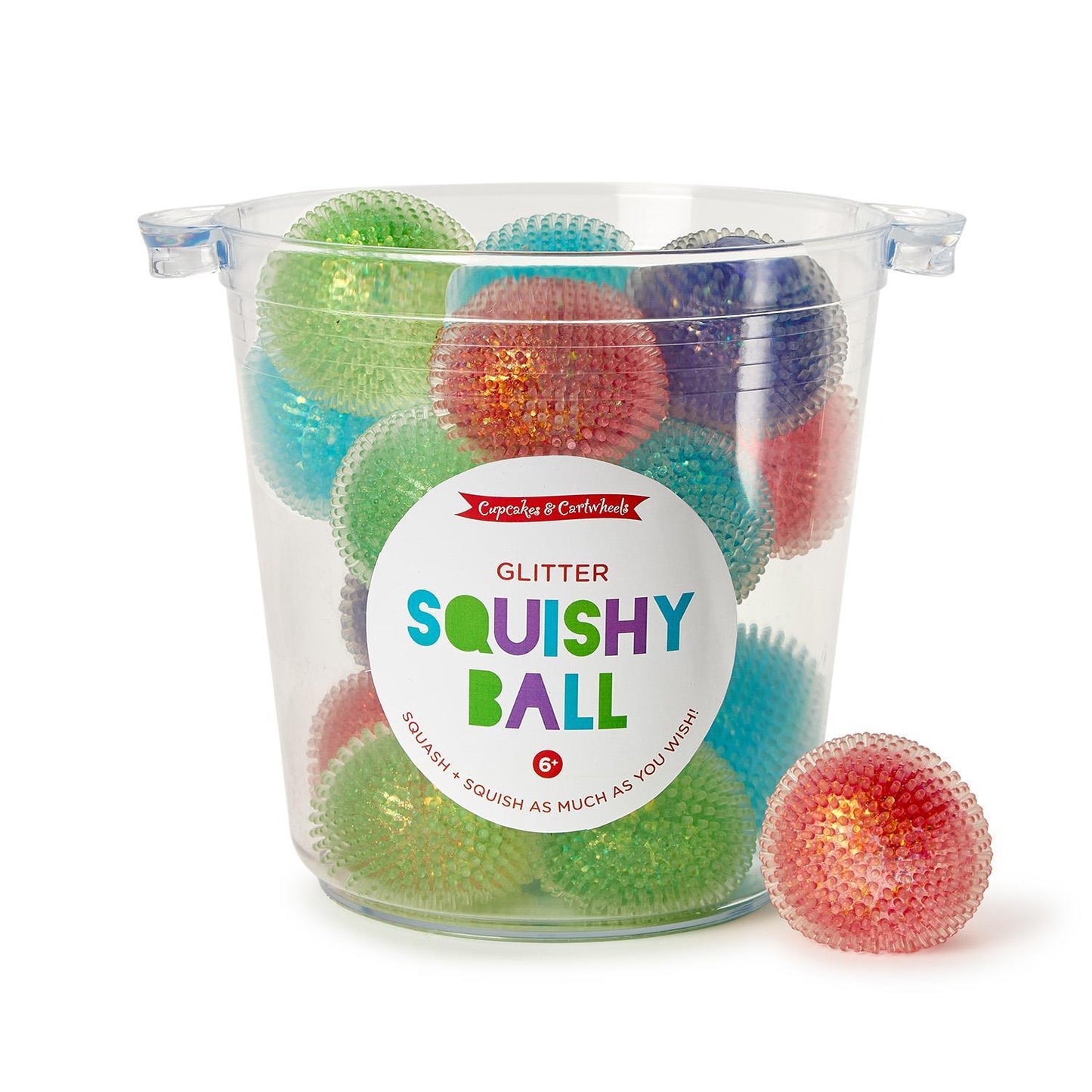Twos Company Blob Bauble Glitter Squishy Ball with shiny glitter surface and soft, squeezable texture for stress relief.