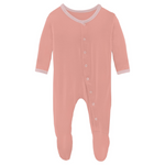 Kickee Pants - Footie with Snaps in Blush with Baby Rose