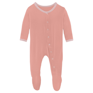 Kickee Pants - Footie with Snaps in Blush with Baby Rose