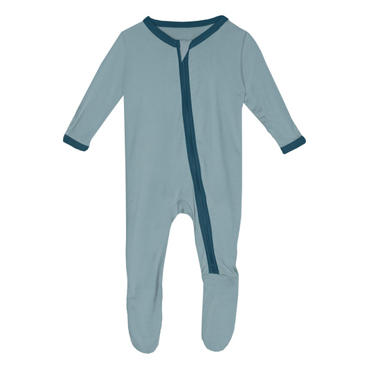Kickee Pants - Footie with 2 Way Zipper in Stormy Sea with Peacock