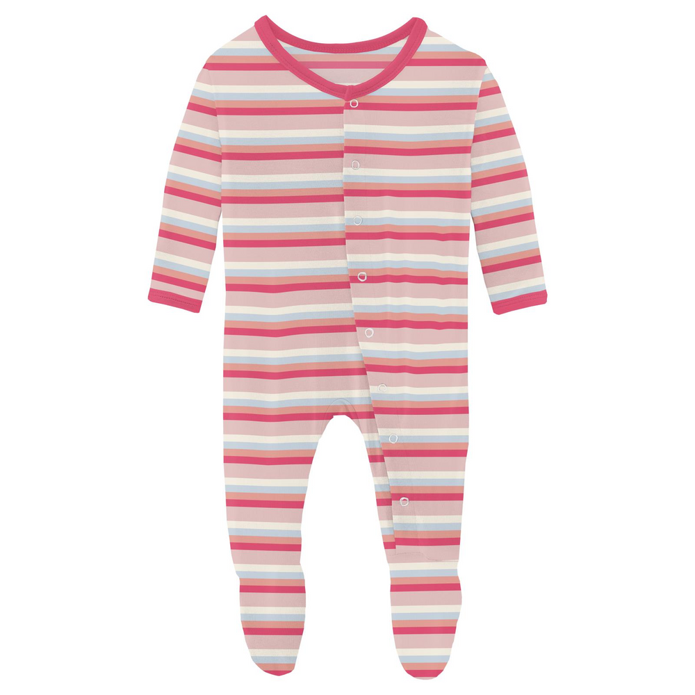 Kickee Pants - Print Footie with Snaps in Baby Rose Stripe