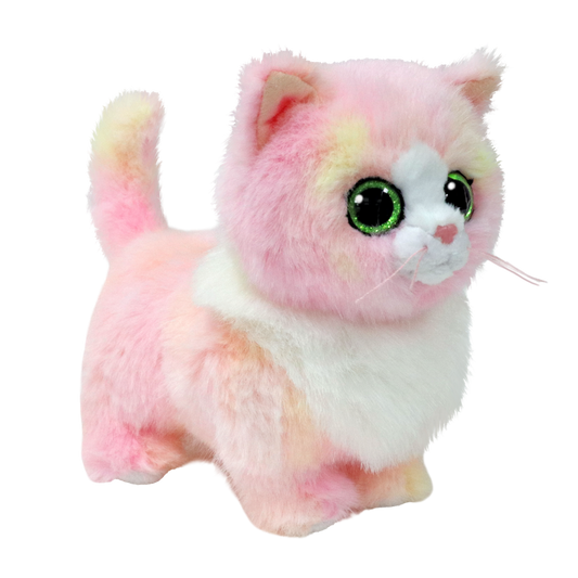 Lady Ty plush toy with soft pink and purple fur, featuring embroidered eyes and a friendly expression, suitable for children.