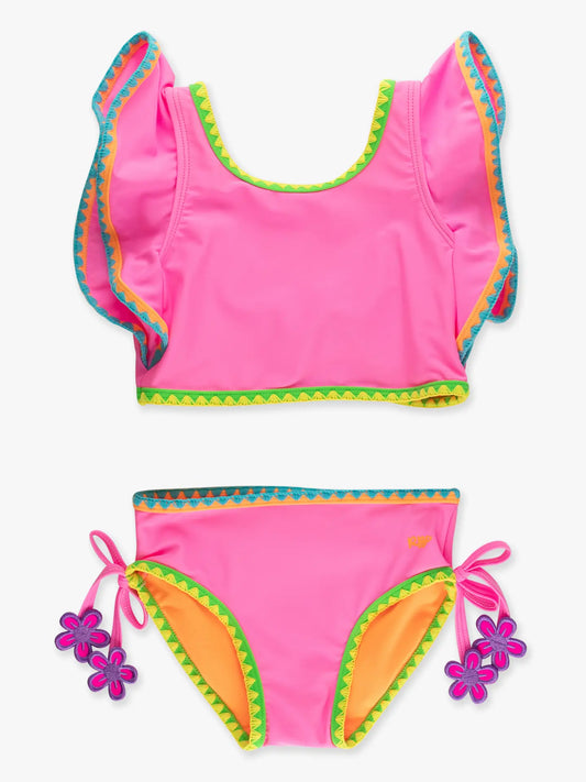 Neon Pink Crochet Detail Butterfly Tankini 2-Piece Swimsuit