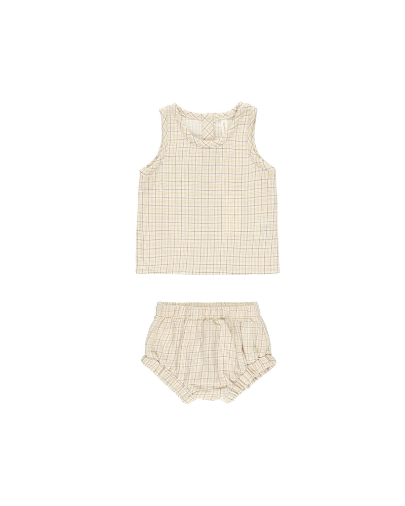 Quincy Mae - Yellow Plaid Woven Tank + Short Set