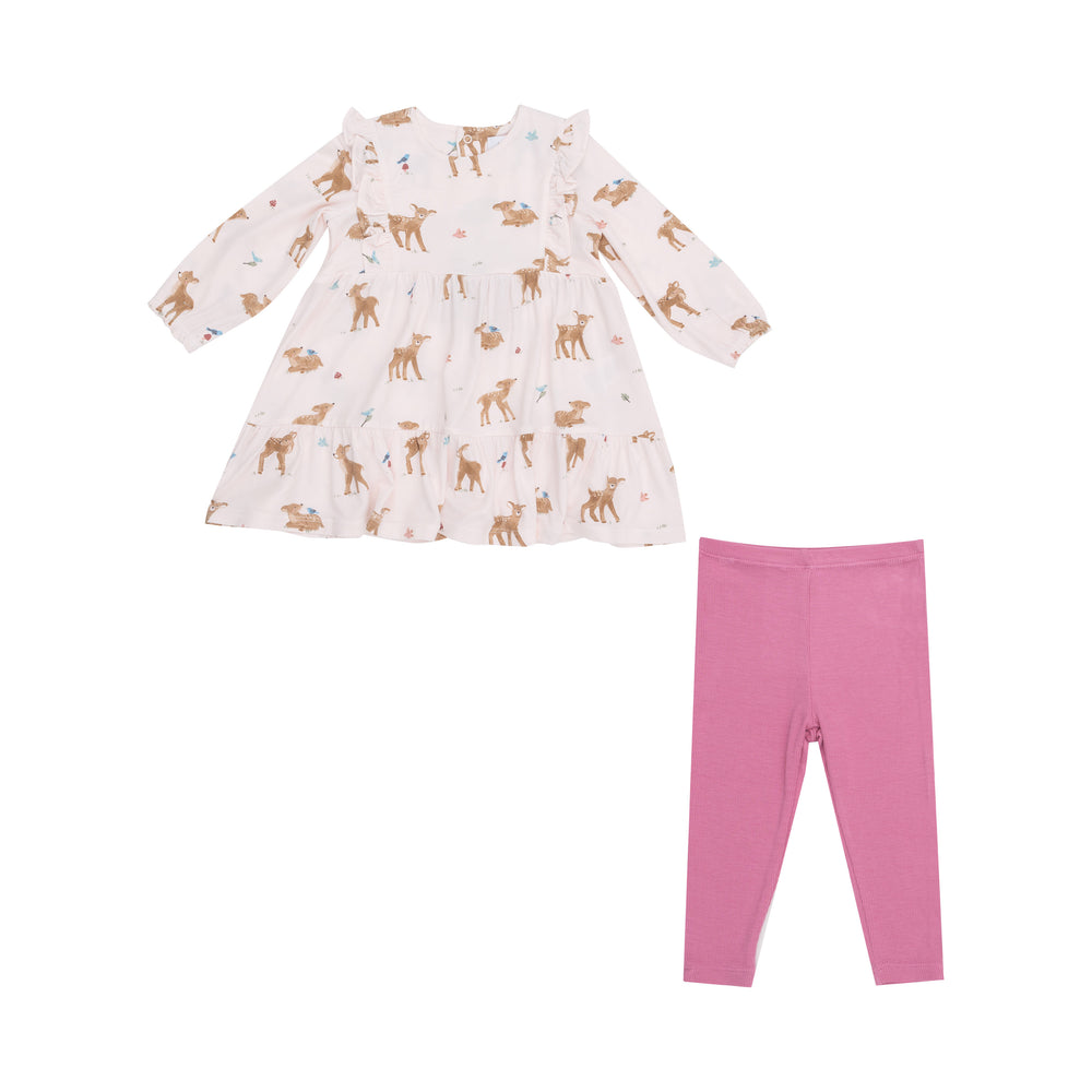 Angel Dear - Soft Deer Smocked Ruffle Dress & Legging Set