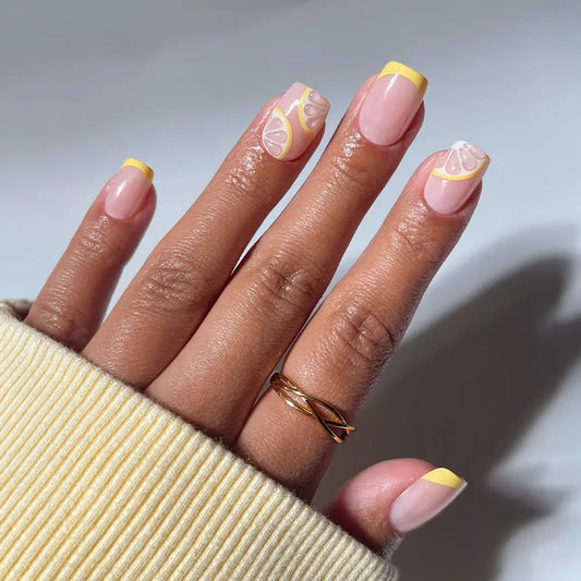 Limonata Press-On Nails | Yellow French Tip Short Squoval