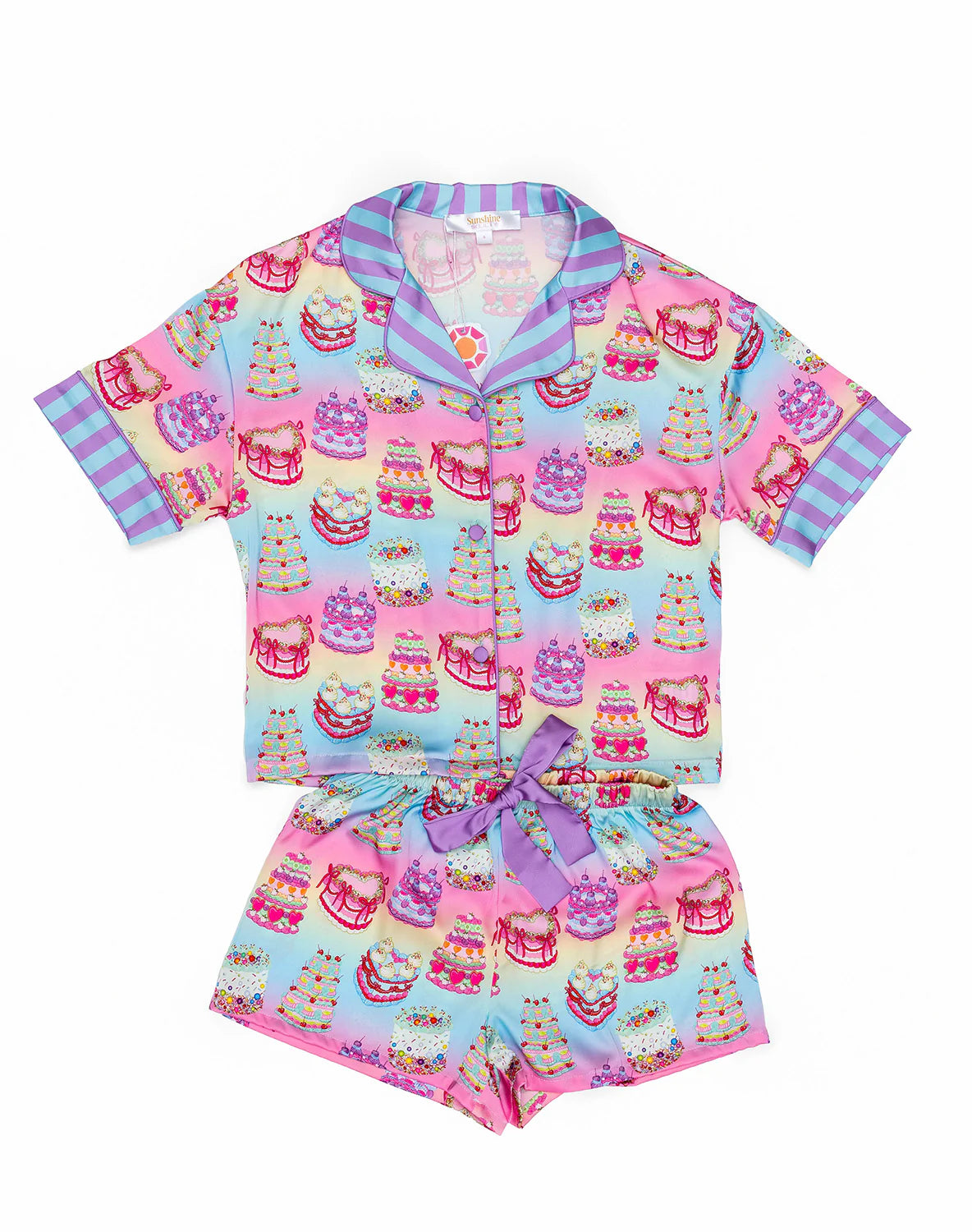 Sunshine Society Its My Party short sleeve short set with colorful party-themed prints on a white fabric for kids.