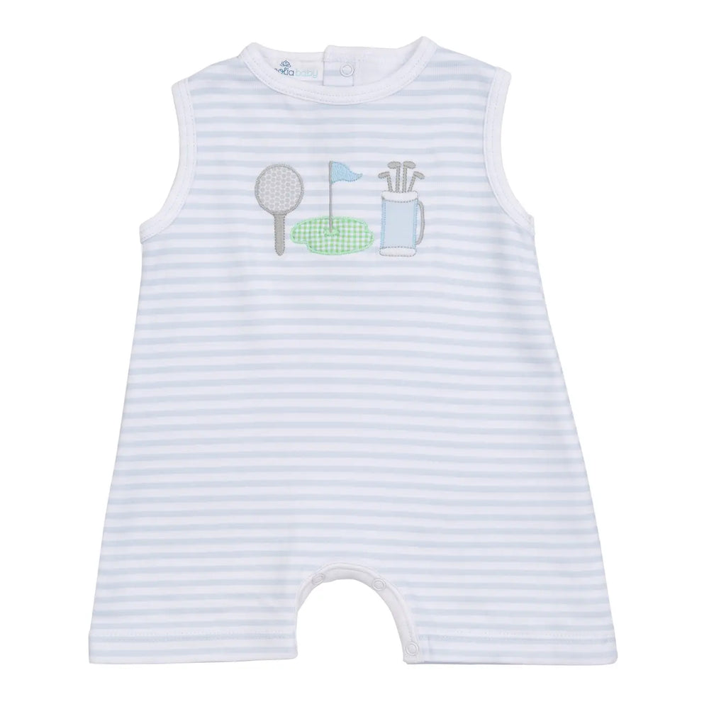 Magnolia Baby - Putting Green Applique Light Blue Playsuit