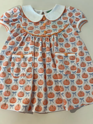 Sage & Lilly - Pumpkin & Bow Peter Pan Collar Pocket Dress