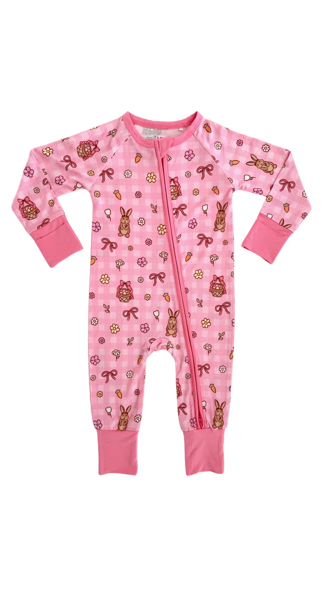 In My Jammers - Pink Gingham Bunny Zipper Romper