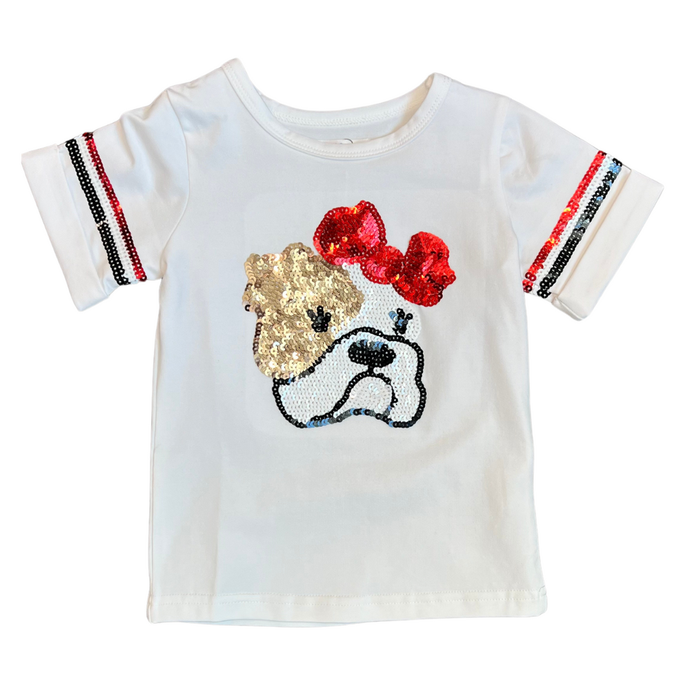 Lulu Bebe - Sequin Bulldog Puff Sleeve Tee