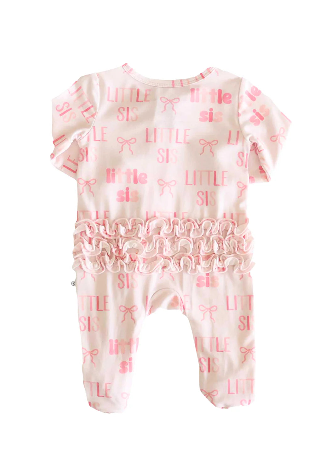 Caden Lane Little Sis Ruffle Zipper Footie in soft fabric, featuring ruffle details and front zipper for easy dressing.