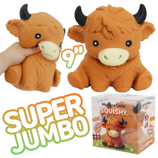Big Jumbo 9 Inch Highland Cow Fluffy Slime Filled Squishy